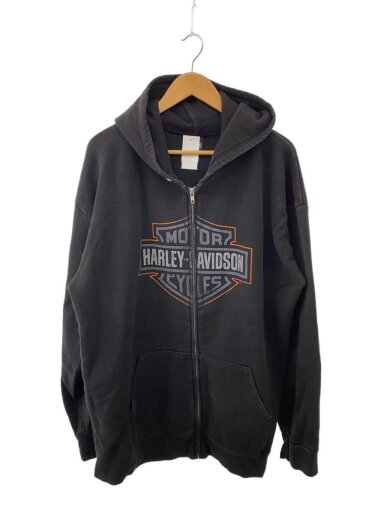 画像：HARLEY DAVIDSONフロントロゴ/両面プリント/MADE IN MEXICO/ジップアップパーカー/2XL/コットン/BLK//1