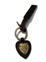 ハートチャーム/キーホルダー/レザー/ブラック/無地/レディース