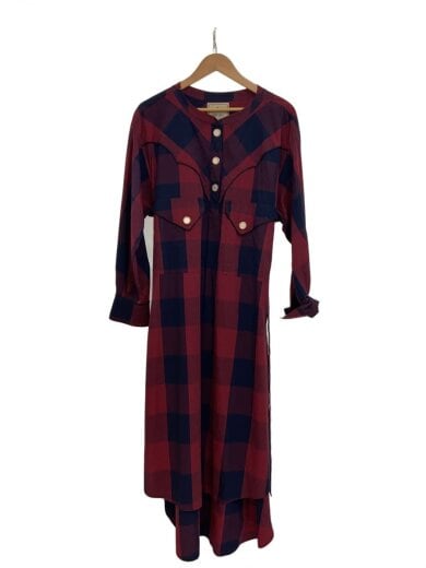 商品画像：長袖ワンピース/FREE/コットン/レッド/チェック/82171597 1