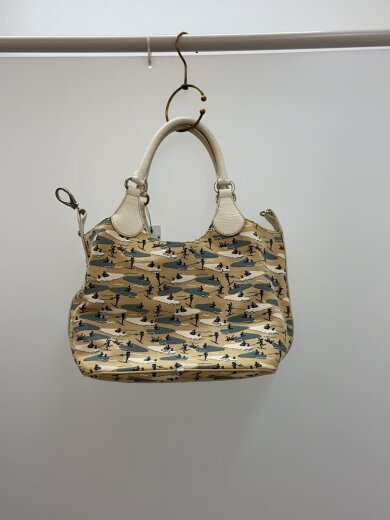 商品画像：内側レザー部分汚れ有/ショルダーバッグ/キャンバス/ベージュ/総柄 3