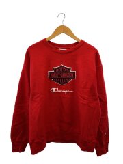 リバースウィーブスウェット/L/コットン/レッド/ワッペン/チャンピオン/青単復刻