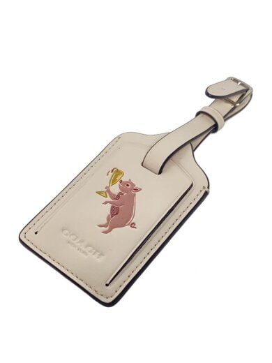 商品画像：ネームタグ/ピッグ/豚/カードケース/レザー/オフホワイト/プリント/レディース 1