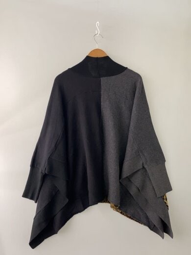 商品画像：ウールフェルトポンチョ/豹柄切替/--/ウール/BLK/無地// 2