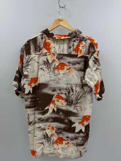 商品画像：首回り汚れ有/アロハシャツ/L/レーヨン/BRW/総柄/SS32164/金魚 2