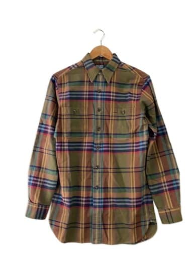 商品画像：Plaid Cotton Flannel Work Shirt エルボーパッチ/S/カーキ// 1