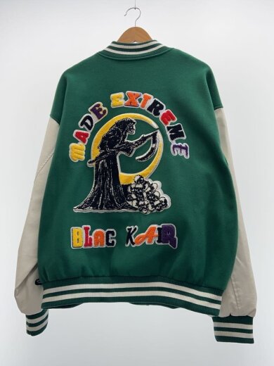 商品画像：袖切替ドクロスタジャン/2XL/グリーン/TEX041/シミ有// 2