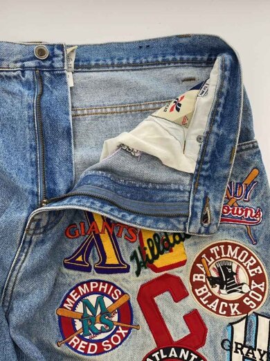 商品画像：NEGRO LEAGUES BASEBALL◆00s/ワイドデニムパンツ/チームロゴワッペン/38/IDG 3