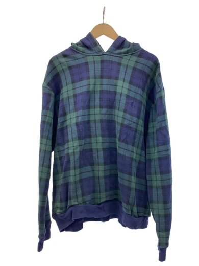 商品画像：パーカー/XXL/コットン/GRN/チェック/ネイビー同色ポニー/裏起毛/エルサルバドル製 1