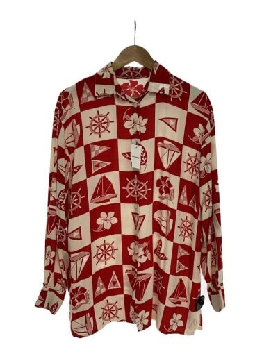 商品画像：長袖/マリン柄/アロハシャツ/--/--/RED/総柄 1