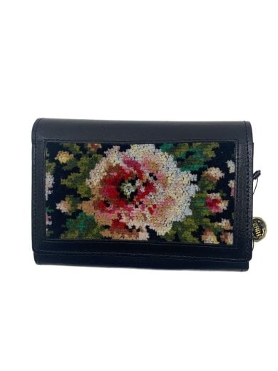 商品画像：2つ折り財布/フェイクレザー/BLK/花柄/レディース// 1