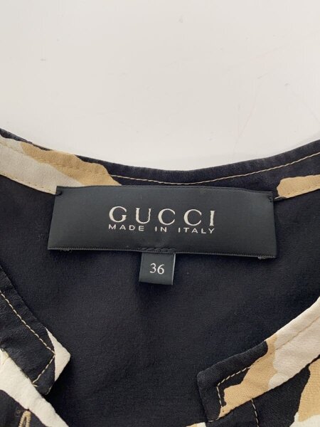 GUCCI x  ロングスリーブTシャツワンピース　S GUCCI(グッチ) / 長袖ワンピース/36/シルク/BLK/総柄/357604 | 古着の