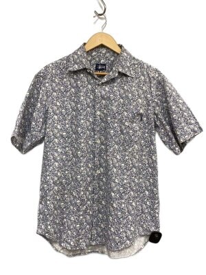 STUSSY / 半袖シャツ/M/コットン/BLU/総柄/プルオーバー/ボタンダウン/MADE IN USA STUSSY(ステューシー) / 半袖シャツ/M/コットン/BLU/総柄/プルオーバー