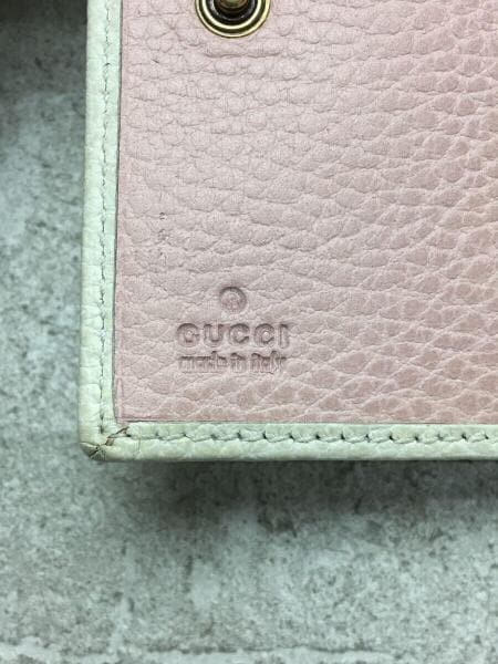 GUCCI◆3つ折り財布/レザー/WHT/524294 GUCCI グッチ GGマーモント 三つ折り財布 ピンクベージュ レザー
