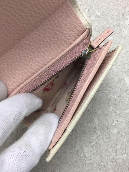 GUCCI◆3つ折り財布/レザー/WHT/524294 GUCCI グッチ GGマーモント 三つ折り財布 ピンクベージュ レザー