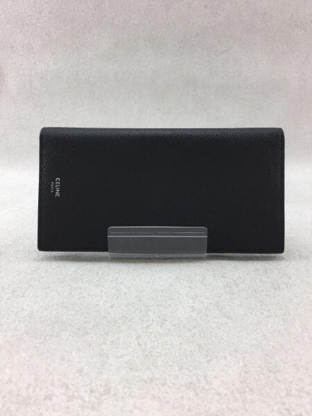 美品】CELINE バーティカルウォレット長財布ブラックレザー黒ロゴ