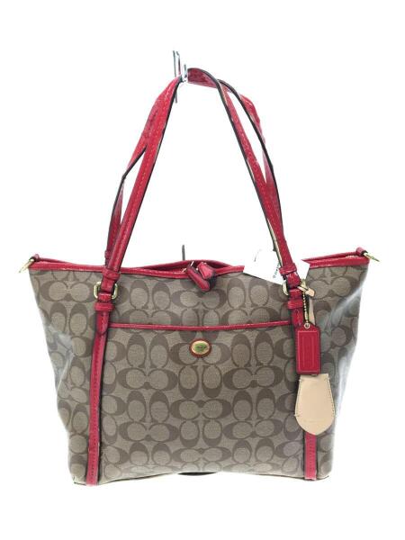 COACH(コーチ) / ペイトン シグネチャー トートバッグ/ブラウン/レッド 