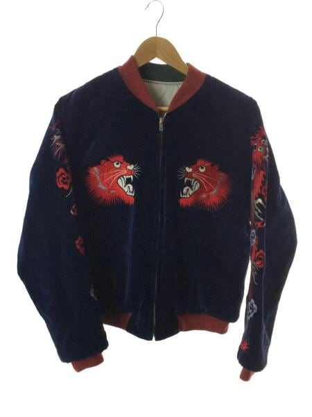 虎と鷹刺繍 スカジャン 赤銀