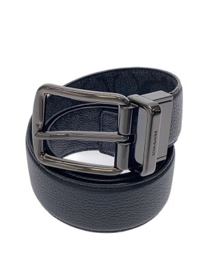 COACH◆遊革欠品/ベルト/レザー/BLK/メンズ// [コーチ] ベルト メンズ リバーシブル ベルトカット可能 レザー ブラック×ブラウン系ダーク サドル 91305-qblvw [並行輸入品]