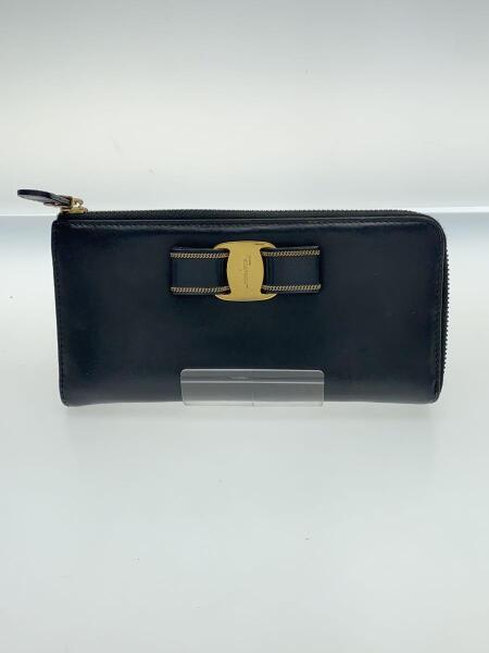 Salvatore Ferragamo◇長財布/レザー/ブラック/無地/レディース/IY 