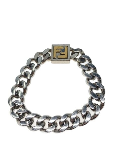 極美品】フェンディ チェーン ブレスレット 喜平 FF シルバー ロゴ刻印 