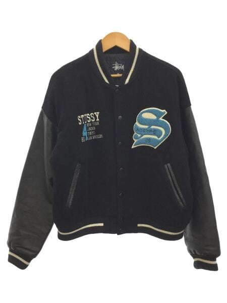 OLD STUSSY Big4 スタジャン L ブラック ステューシー STUSSY BIG4 袖革 スタジャン USA 黒 ブラック L ☆AA