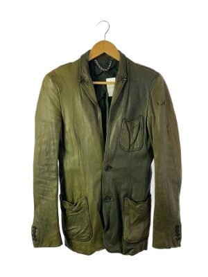 美品⭐️ミハラヤスヒロ シングルライダースジャケット ラムレザー グリーン 46 looponline_g15225