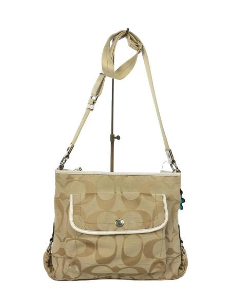 COACH シグネチャー ショルダーバッグ ベージュ×アイボリー キャンバス 