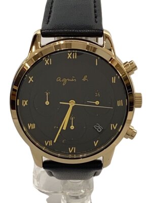 agnes b.(アニエスベー) / ソーラー腕時計/アナログ/レザー/BLK/BLK/SS