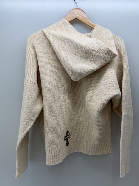 CHROME HEARTS / 内側汚れ有/ハラコクロスパッチニットパーカー/レオパード/ニット パーカー/XS/コットン/BEG CHROME HEARTS(クロムハーツ) / 内側汚れ有/ハラコクロスパッチニット