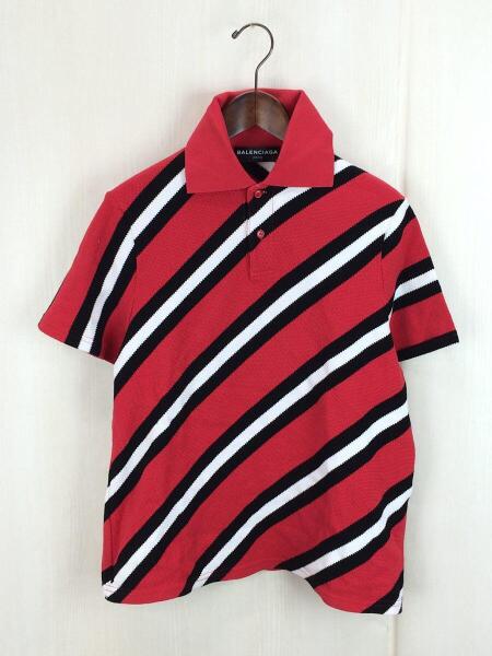 BALENCIAGA(バレンシアガ) / ポロシャツ/S/コットン/RED/ストライプ 