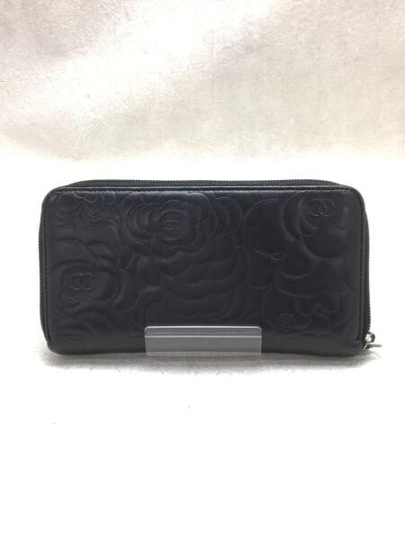 CHANEL(シャネル) / カメリア/エンボス/ジップ/長財布/レザー/ブラック 