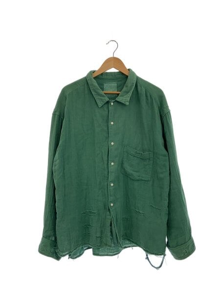 トップス ANCELLM DOUBLEGAUZE CRASH LS SHIRT グリーン