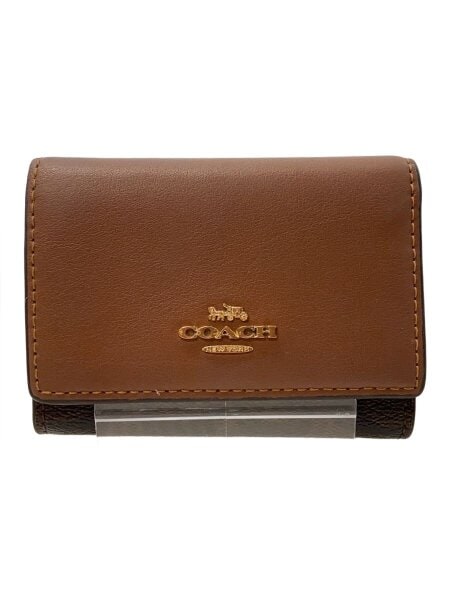 コーチCOACH 三つ折り財布 アイボリー/ブラウン美品 コーチ 三つ折り財布 財布 レディース シグネチャー スモール ダーク