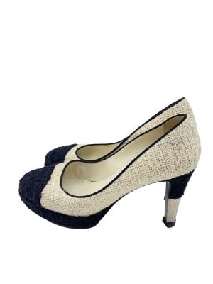 CHANEL(シャネル) / パールヒール オープントゥパンプス/36.5/BLK