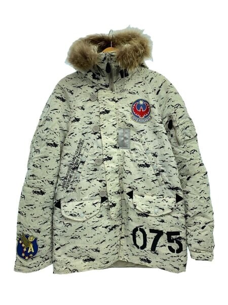 AVIREX / ナイロンジャケット/XL/ナイロン/アイボリー/総柄/ボンバーJKT AVIREX(アヴィレックス) / ナイロンジャケット/XL/ナイロン/アイボリー