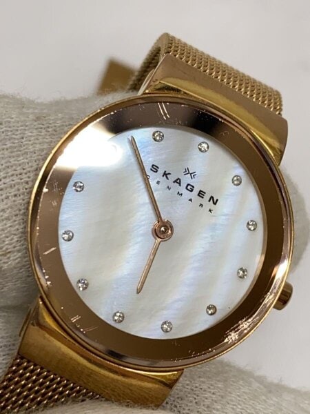 【未使用】SKAGEN◆クォーツ腕時計/358SRRD/アナログ/WHT/GLD SKAGEN(スカーゲン) / クォーツ腕時計/アナログ/--/WHT/GLD/358RRD