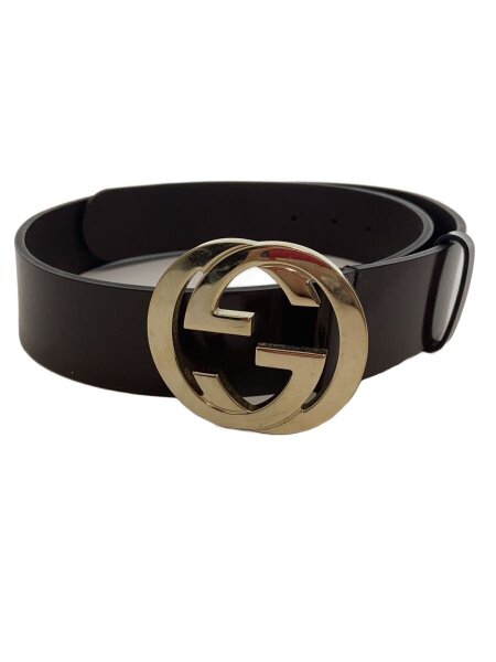 GUCCI(グッチ) / 傷有/インターロッキング/ベルト/レザー/BRW/メンズ