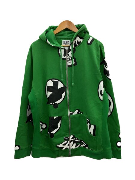STUSSY(ステューシー) / スカル/ジップパーカー/XL/コットン/グリーン 