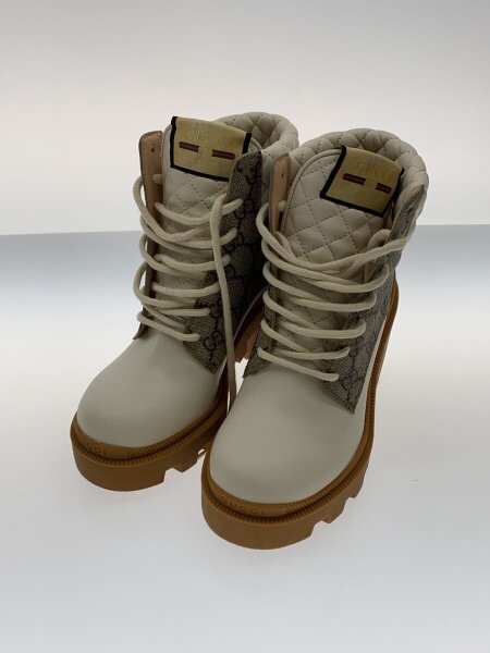 GUCCI(グッチ) / GGスプリーム/レースアップブーツ/35/WHT/レザー 