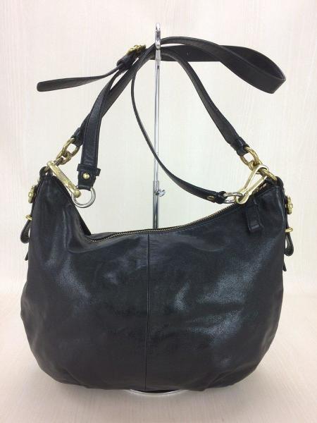 【美品】コーチ　ワンショルダーバッグ　ゴールド　2WAY　ショルダーストラップ付 COACH(コーチ) / ショルダーバッグ/レザー/BLK/ロゴ/金具/ゴールド
