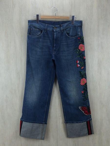 GUCCI(グッチ) / 17AW/フラワー刺繍ロールアップデニム/36/コットン 