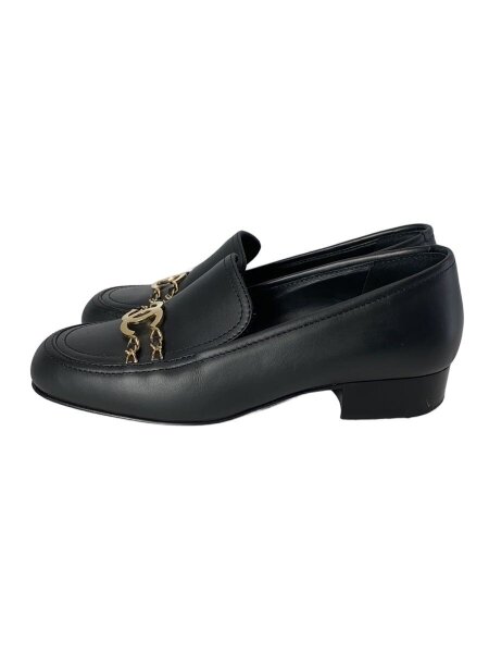 CHANEL ブラックレザー ローファー ヒール5cm CHANEL(シャネル) / ココマーク/チェーン/ローファー/36.5/BLK/レザー