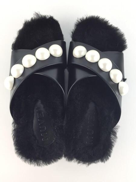 新品〉MUVEIL ファー付きパンプスサンダル黒37 新品〉MUVEIL ファー付きパンプスサンダル黒37