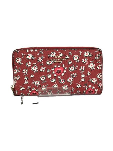 COACH 長財布 赤色 お花 COACH コーチ ストラップ付き 長財布