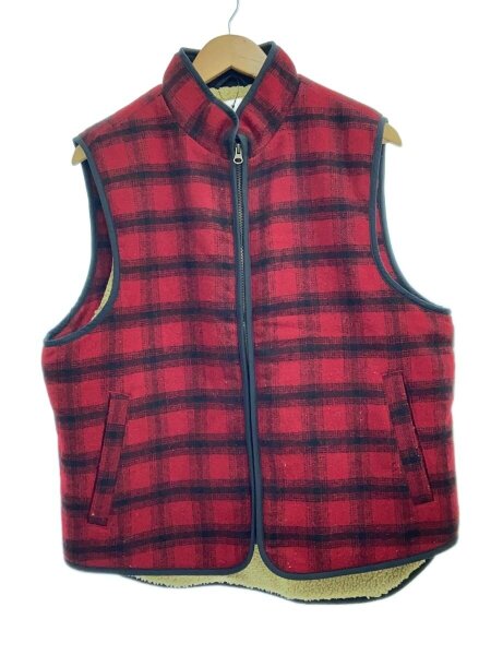 L.L.Bean(エルエルビーン) / 裏ボアベスト/M/ウール/RED/チェック 