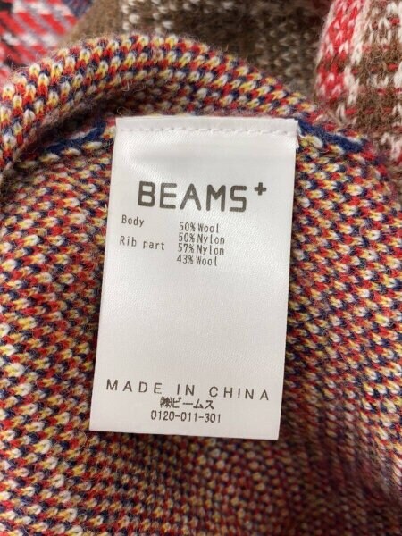 BEAMS +(ビームスプラス) / 別注/CREW KNIT PATCHWORK JACQUARD/M/RED