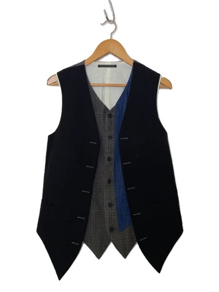 yohji yamamoto POUR HOMME / ベスト/2/リネン/BLK/総柄/HS-V04-800/24ss/身頃二重切替え yohji yamamoto POUR HOMME(ヨウジヤマモトプールオム) / ベスト/2
