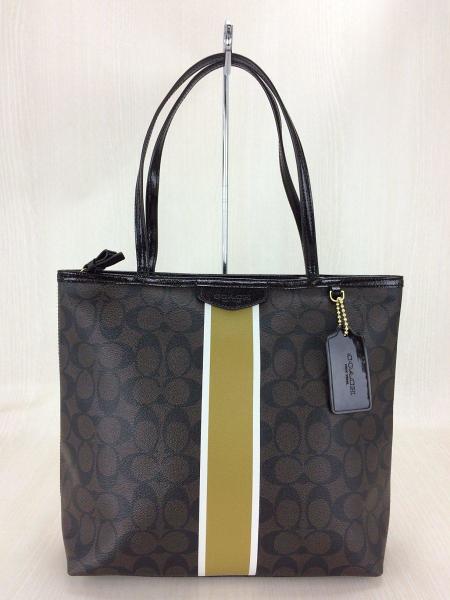 【極美品】COACH＊トート シグネチャー 2wayレザーPVC COACH（コーチ） バッグ トート COACH 4455 ブラウン×ブラック