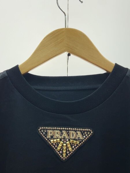 PRADA(プラダ) / スタッズ/刺繍ロゴ/切替/長袖Tシャツ/XS/コットン/BLK 