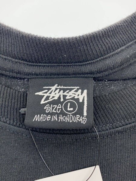STUSSY / Classic Gear/クルーネックTシャツ/バックプリント/L/コットン/BLK/シミ有 STUSSY(ステューシー) / Classic Gear/クルーネックTシャツ/バック